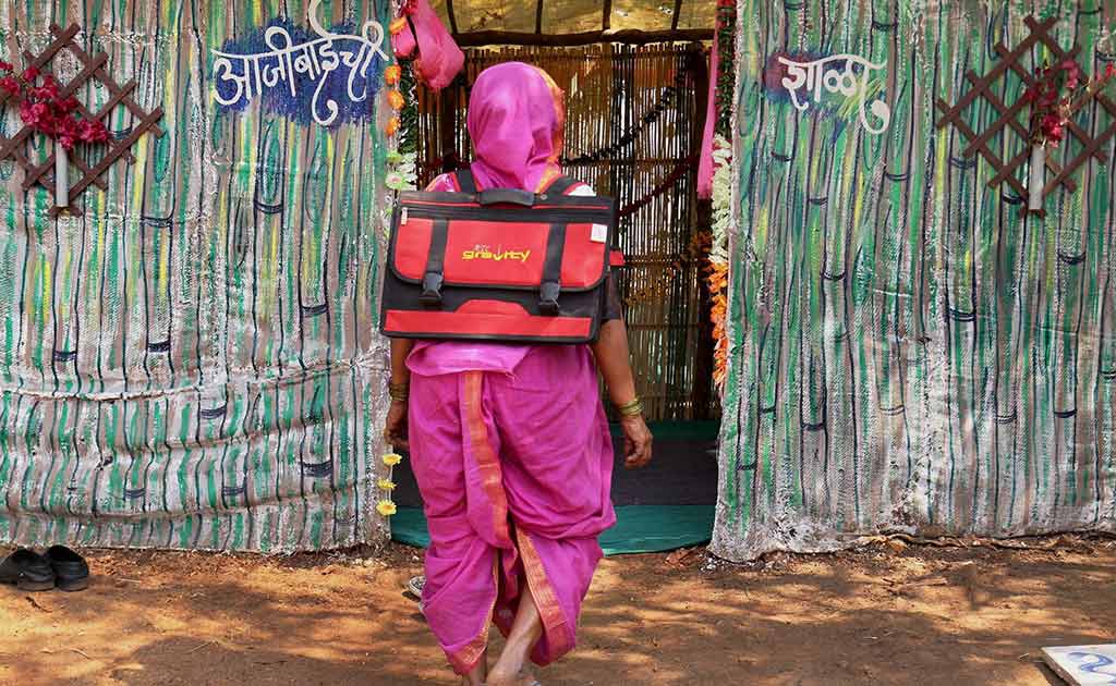 Pink Uniform Saree, Backpacks On, These Grannies Go To School