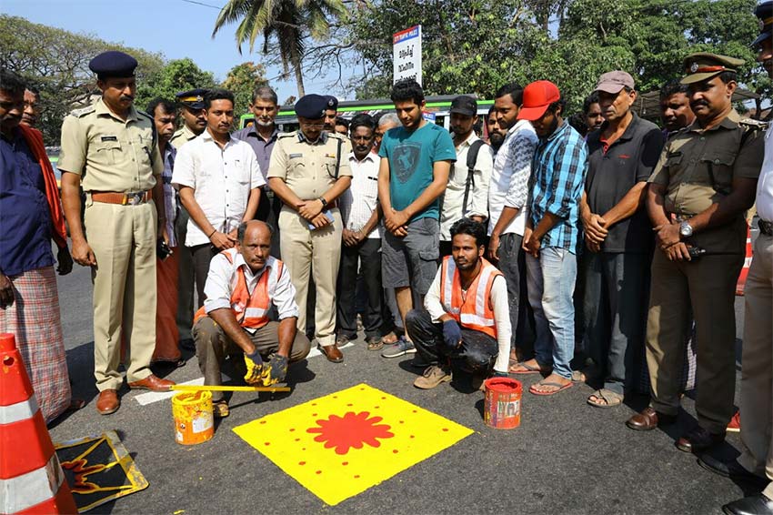 Yellow Square, Red Blotch: Traffic Police, Kozhikode City Mark Death Spots To Caution Riders And Pedestrians